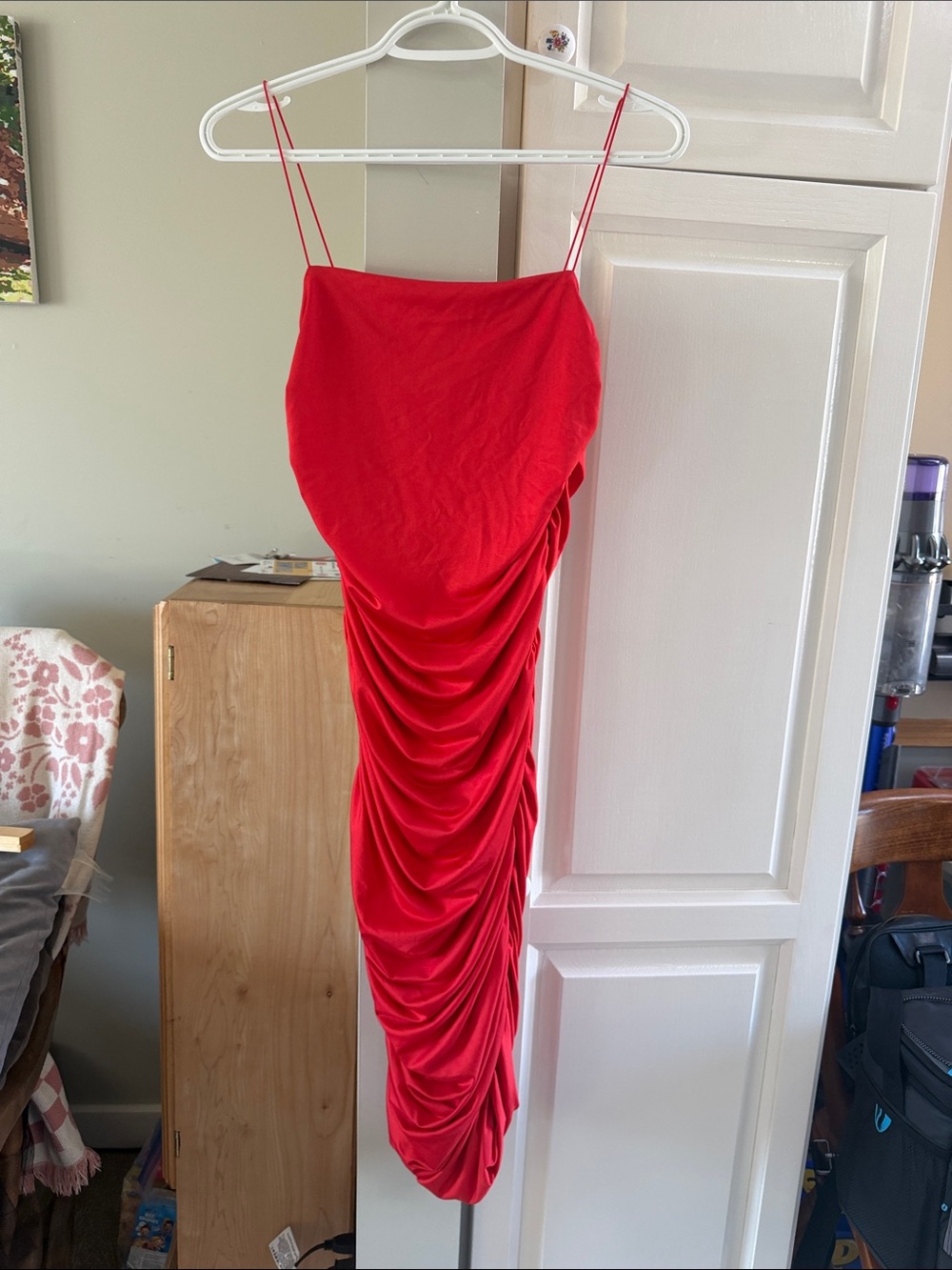 Forever 21 Red Asymmetrical Ruched Slip Dress